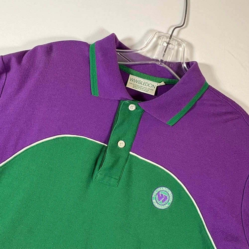Vintage Wimbledon Kent & Curwen Polo Shirt Purple Green Large Mens